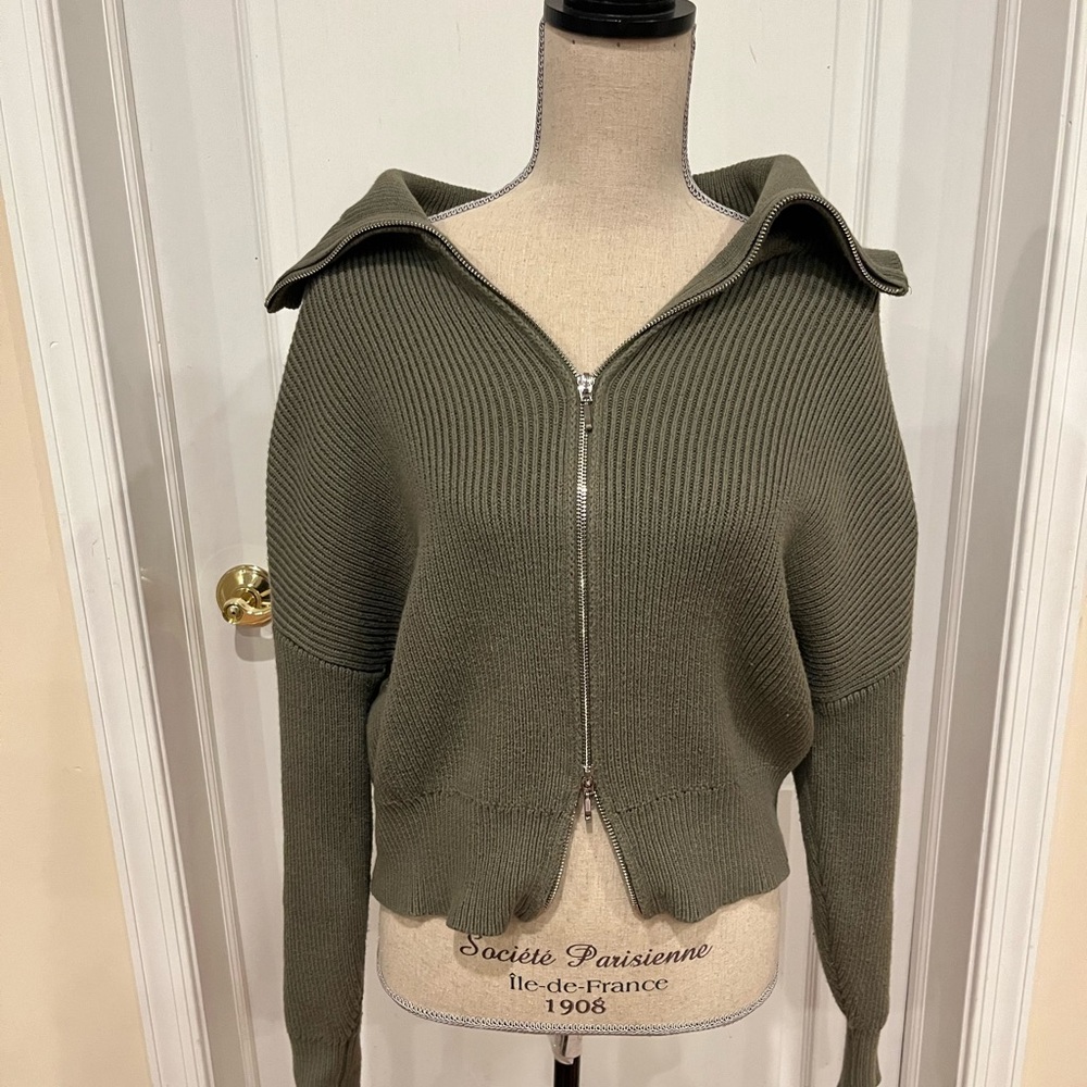 abercrombie double zipper ribbed cardigan - LARGE
